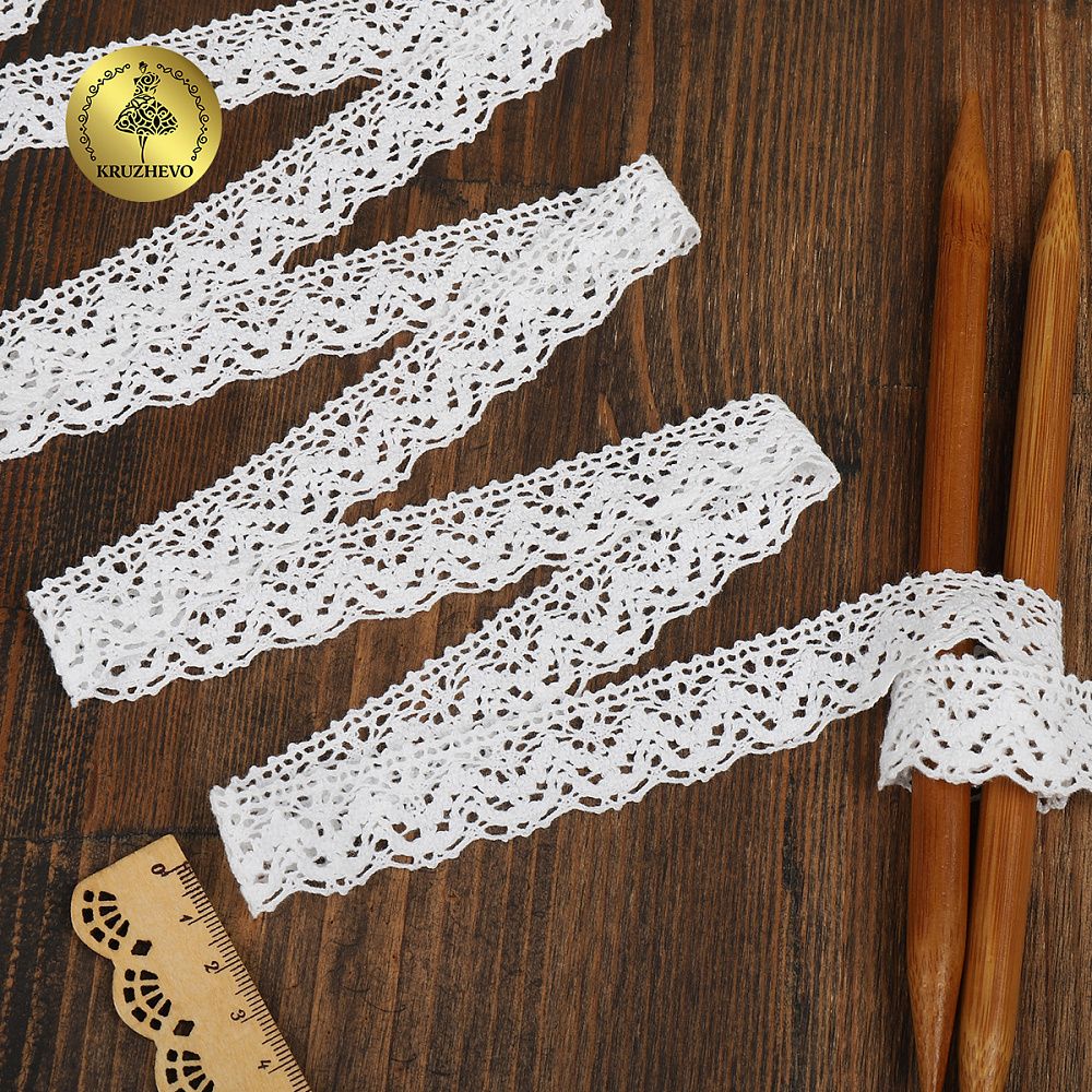 Кружево вязаное (тесьма) 19 мм / 10 метров, 5816 Тонкая нить цв.02 белый, Kruzhevo