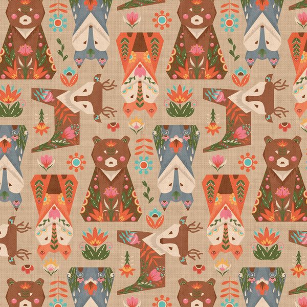 Ткань для пэчворка Peppy Лесные жители, рулон 112 см / 5 метров, ЛЖ-10 бежевый, Peppy