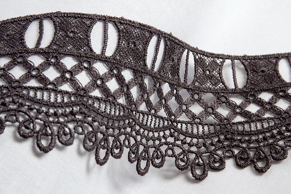 Кружево гипюр (плетёное) 62 мм / 10 м, серый, Gamma GGM-6201