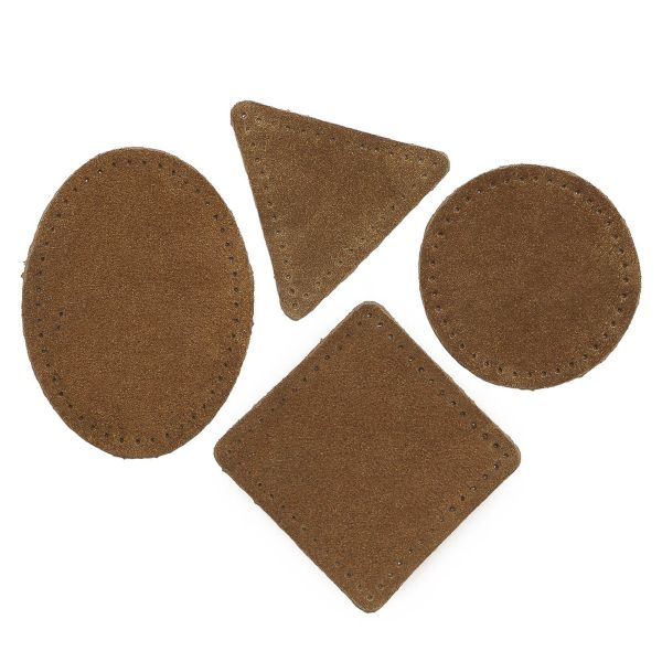 Набор заплаток пришивных из замши, круг, квадрат, треугольник, овал 6см, с перфорацией, 4 шт (32 кэмел), 59723