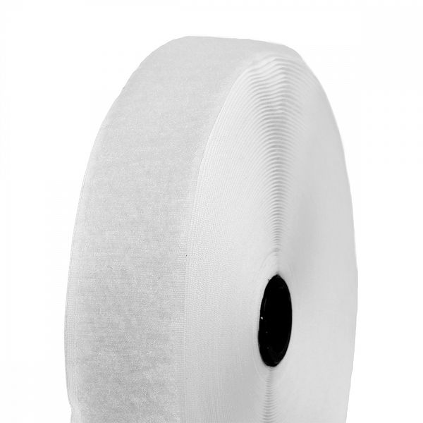 Лента контактная липучка (велкро) пришивная 50 мм / 25 метров, F101 белый, ПЕТЛЯ, качество 