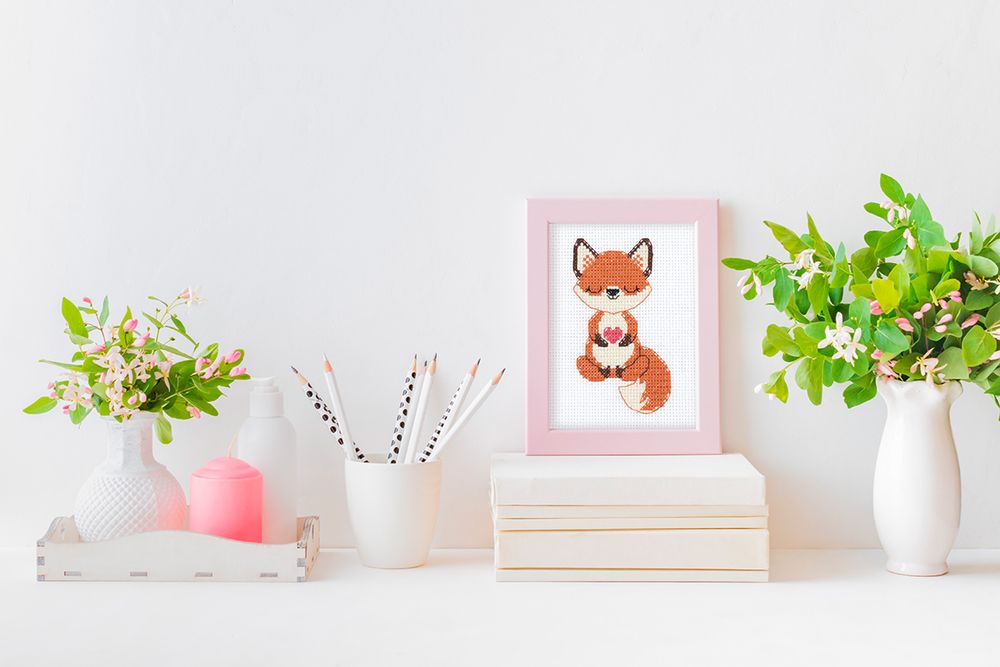 Набор для вышивания нитками Klart 12-069, Влюблённый лисёнок, 9х13 см