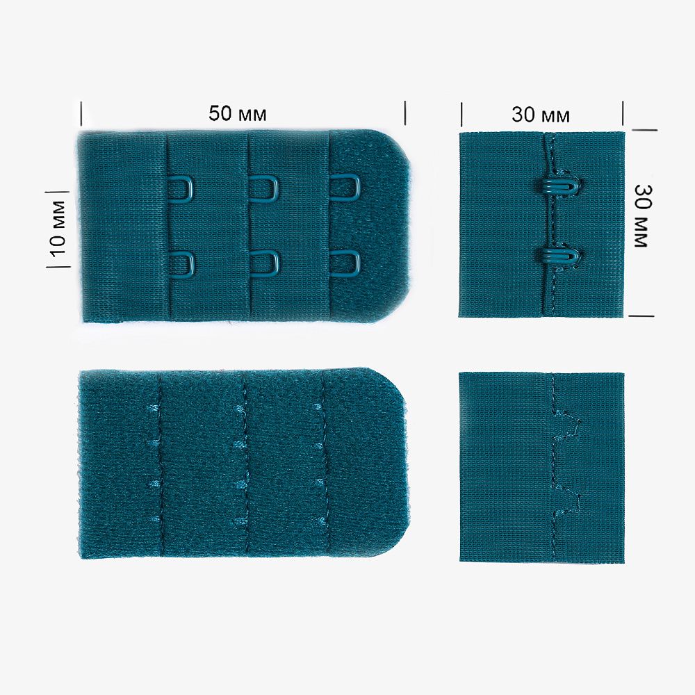 Застежки для бюстгальтера 3х2, 30 мм, 100 шт, F222 изумрудный синий