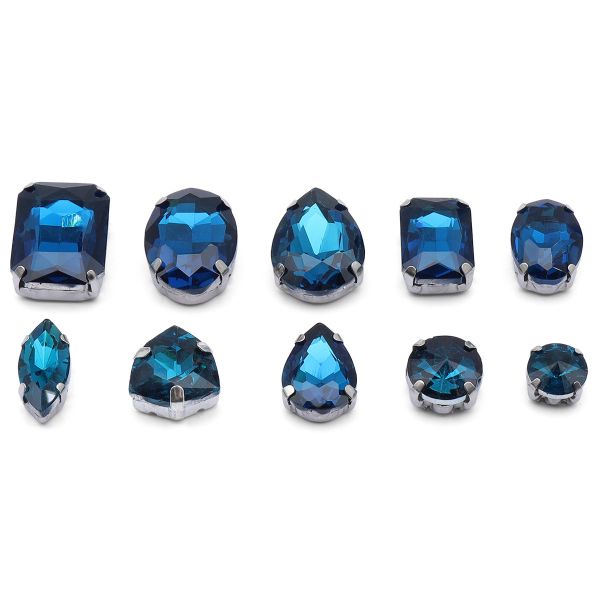 Хрустальные стразы в металлических цапах, форма страз: МИКС, лазурный, 10 штук, МФ-22