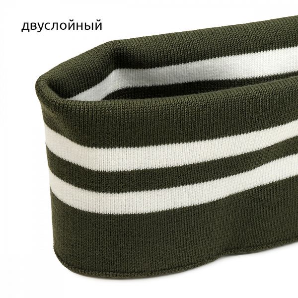 Подвяз (довяз) трикотажный 14.0х100 см, олива с белыми полосами, двухслойный, 100% п/э, 5 штук