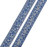 Лента (тесьма) жаккардовая 32.0 мм / 25±1 метров, с метанитом рис. 9819, синий/золото, С3104Г17