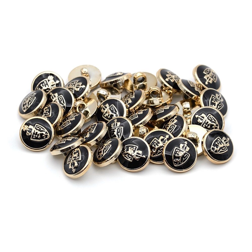 Пуговицы на ножке 24L (15мм), пластик (g.black (черный/золото)), 36 шт, PS39