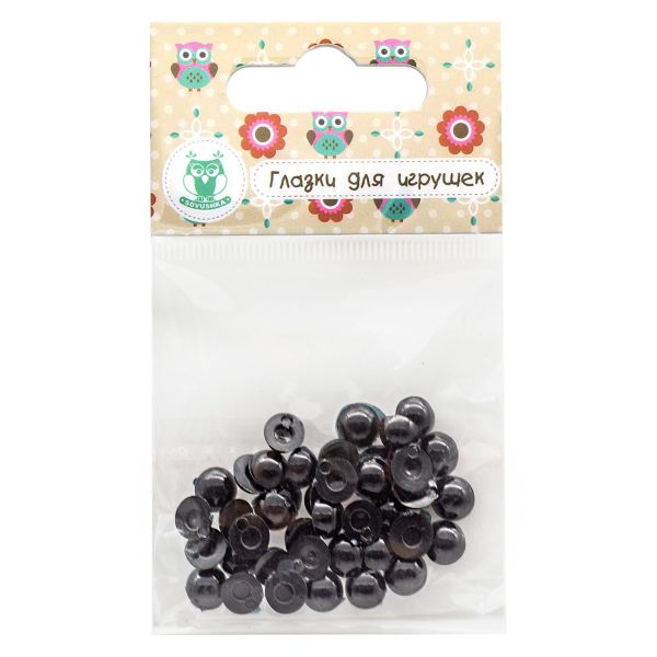 Глаза для кукол и игрушек клеевые 7мм, цв.черный, 40 шт