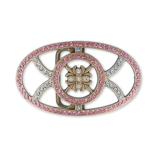 Пряжка ременная металл 93х55 мм, 2 шт, со стразами, 24 бронза (розов/голуб/прозрачный), Micron GB 1418