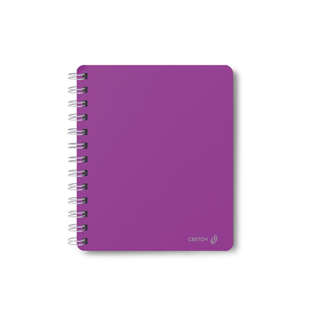 Записная книжка с пластиковой обложкой, тиснение серебряной фольгой, 500 мкр, на гребне, A6 80 л., 4 шт, клетка, Пурпур 01049, Светоч 80ЗК33