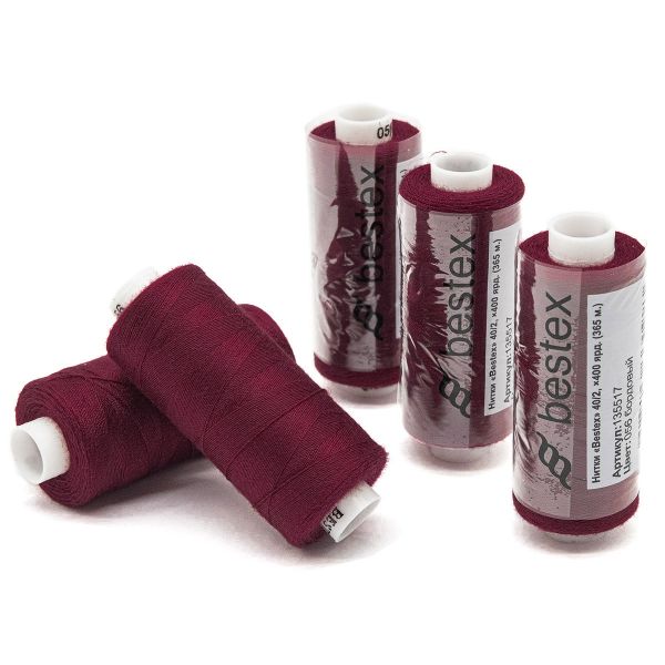 Нитки швейные бытовые Bestex 40/2, 365 м (400 ярд) / 10 кат., 056 бордовый