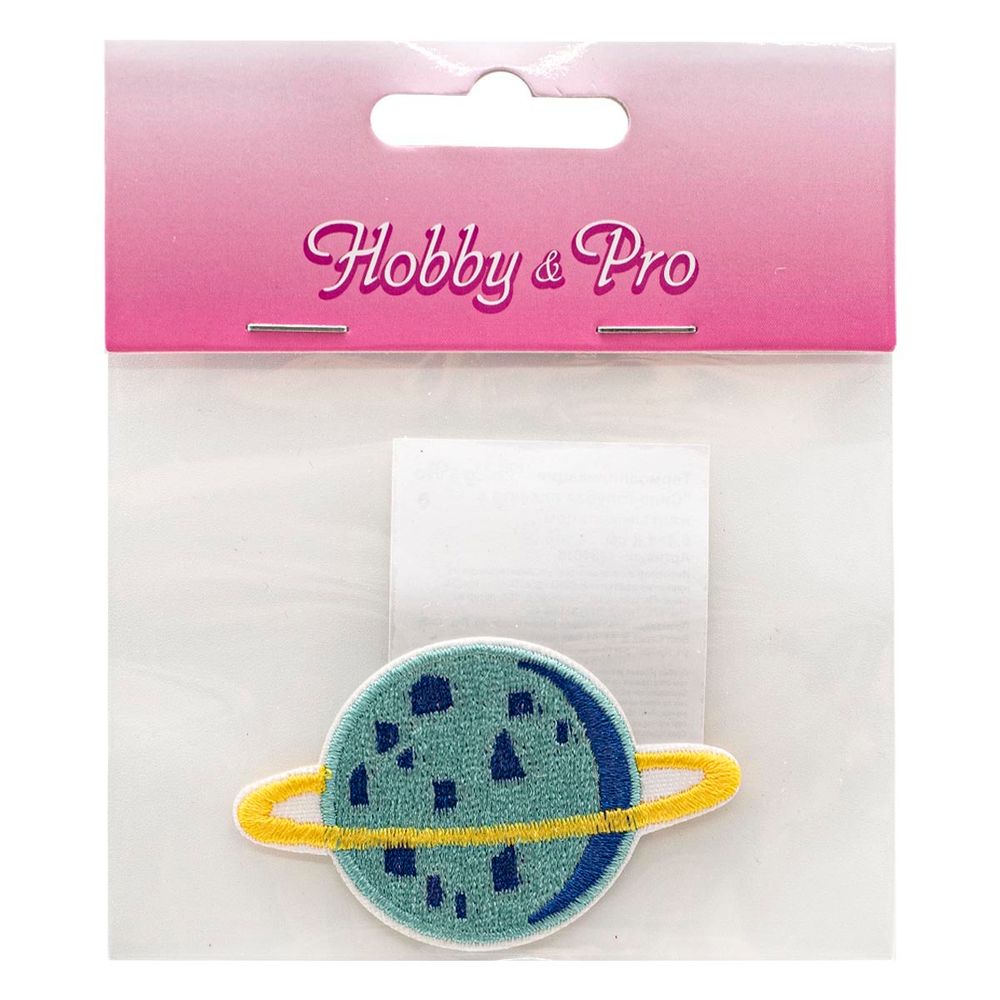 Термоаппликация "Сине-голубая планета с желтым кольцом", 6.8х4.2см