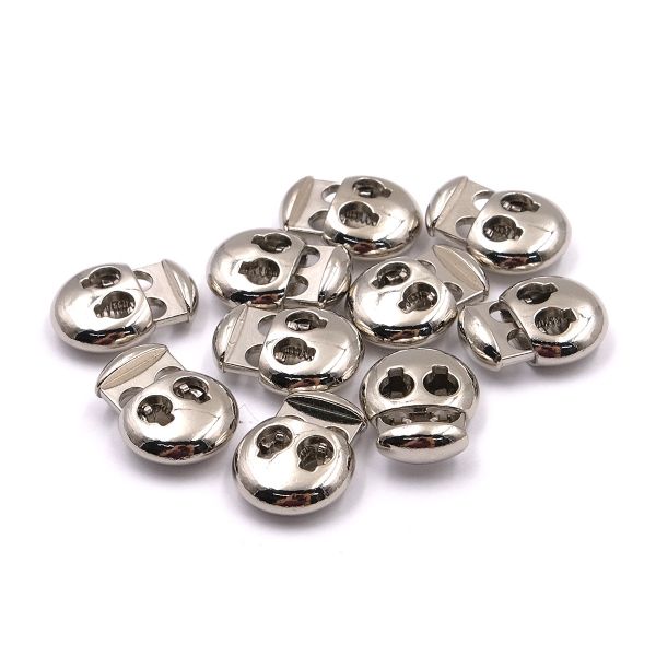 Фиксатор (зажим) для шнура металл 2 отв., 20.5х15.6 мм, ⌀3.5 мм, металл, Silver (серебристый), MFR12, 10 шт