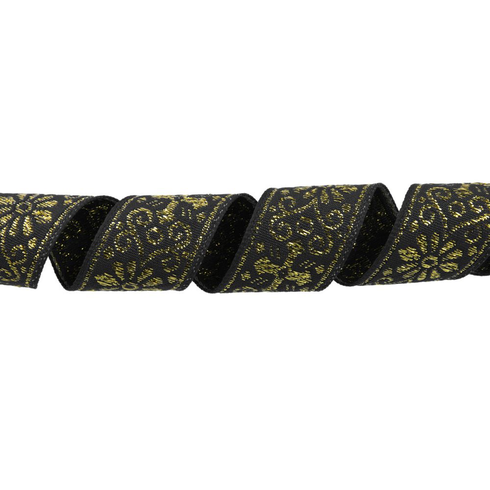 Лента (тесьма) жаккардовая 23.0-25.0 мм / 25 метров, черный/под золото, Blitz