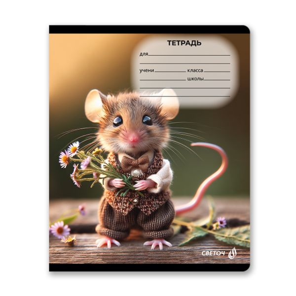 Тетрадь ученическая школьная, A5 18 л. на скобе 65 г/м², белизна 100% 20 шт клетка, 01414 Любопытные мордочки, Светоч Т75