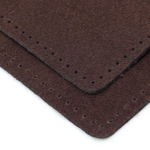 Заплатки пришивные из замши, прямоугольник 8х12,7см с перфорацией, 2 шт, 100% кожа, 21 темно-коричневый, 59123