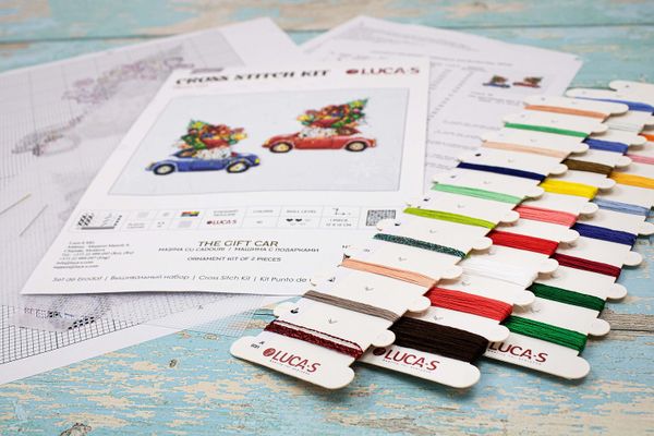 Набор для вышивания нитками Luca-S, Машина с подарками, 12х12 см