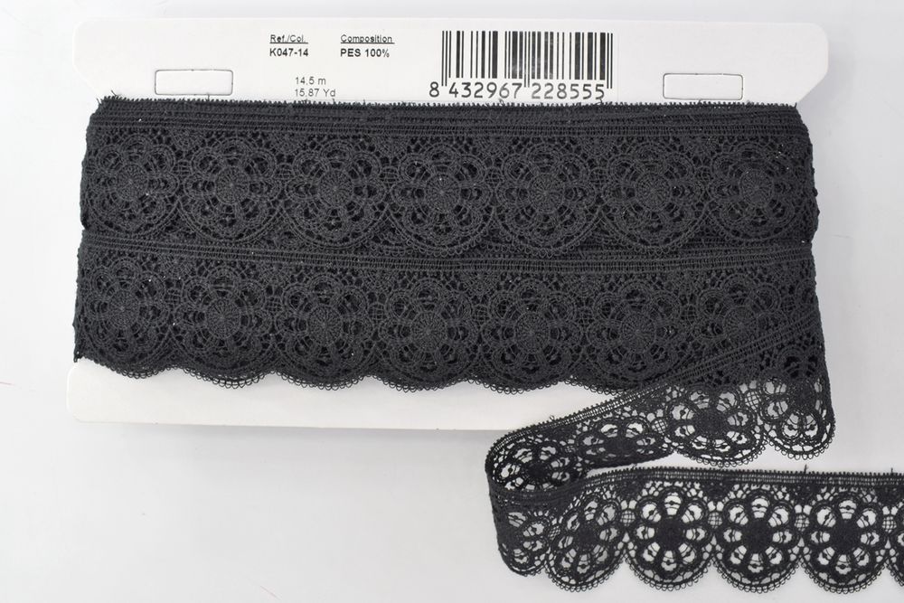 Кружево гипюр 41 мм, черный, 14.5 метров, IEMESA /TOS/