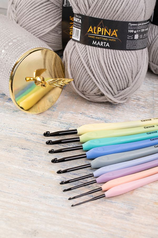 Крючок для вязания с прорезиненной ручкой ⌀4.5 мм, 16 см, алюминий, Gamma RH-BL