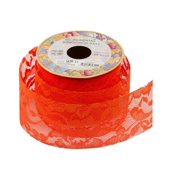 Лента декоративная 62 мм / 10±1 метров, 023 оранжевый/кружево, Blumentag LRW-71
