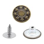 Пуговицы джинсовые ⌀17 мм, фиксированная ножка, сталь, 8 звезд, антик, 100 шт, New Star