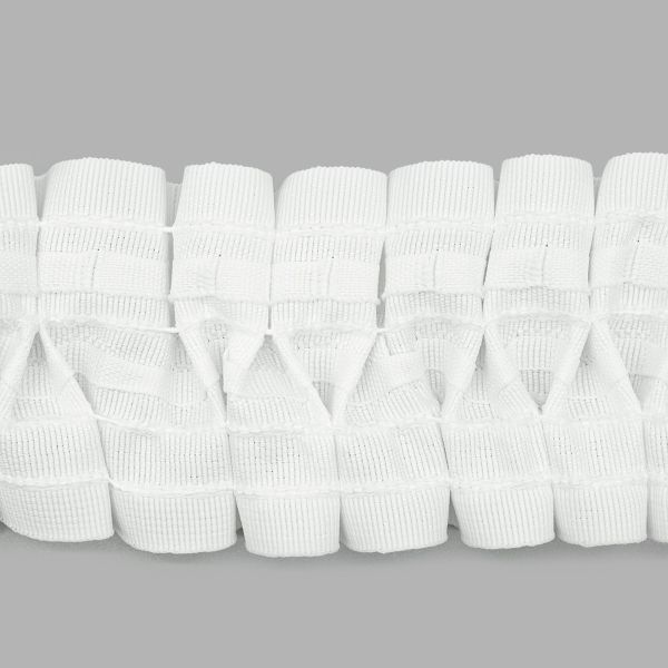 Лента (тесьма) шторная: сборка вафельная (1:2.5) 60 мм / 50 метров, (2 ряда петель, 4 шнура), белый, C705