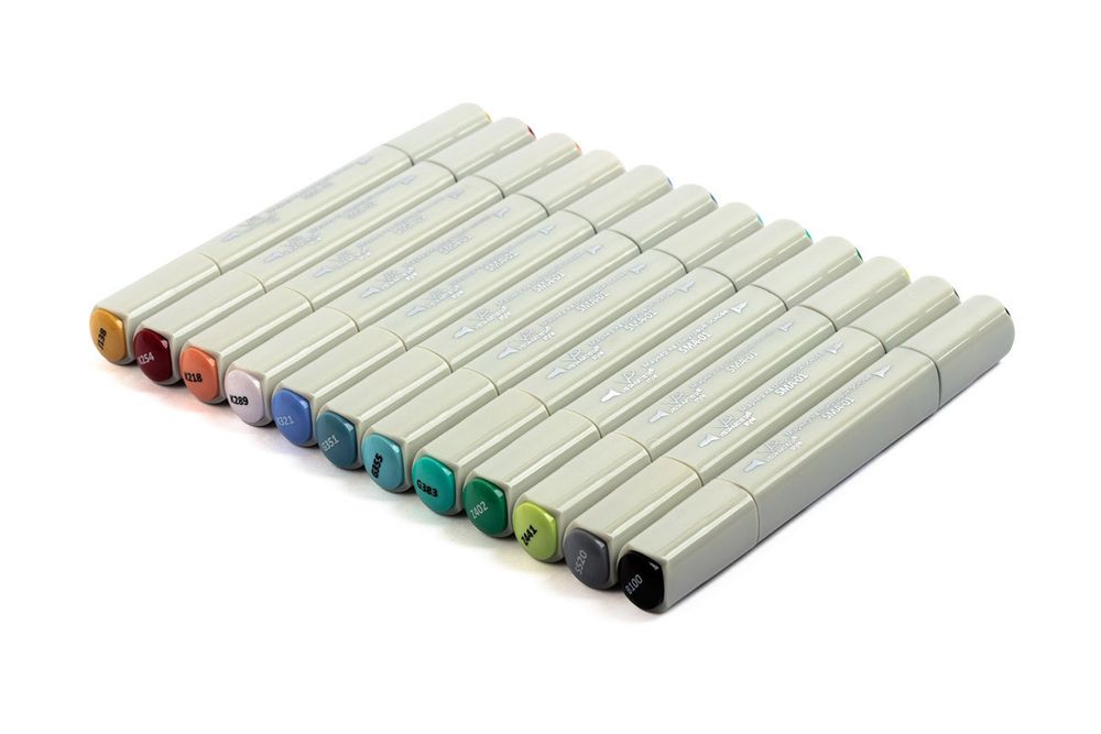 Набор маркеров на спиртовой основе 0.7 - 7 мм, 12 цв. перо круглое/скошенное, 07 -Яркая фантазия, Vista-Artista SMA-12