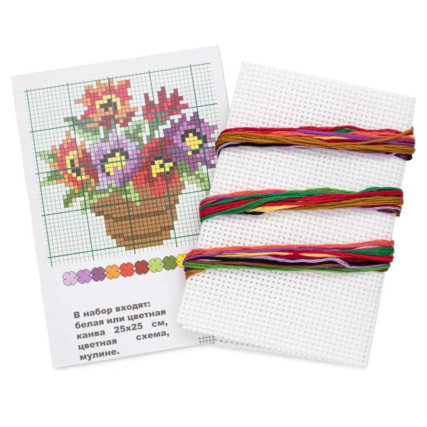 Набор для вышивания нитками РС Студия, Горшок с цветами 10х11см