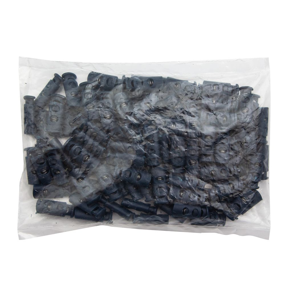 Фиксатор (зажим) для шнура пластик 2 отв., ⌀4.0 мм, 9х22 мм, цилиндр, ПП, т.синий, 100 шт