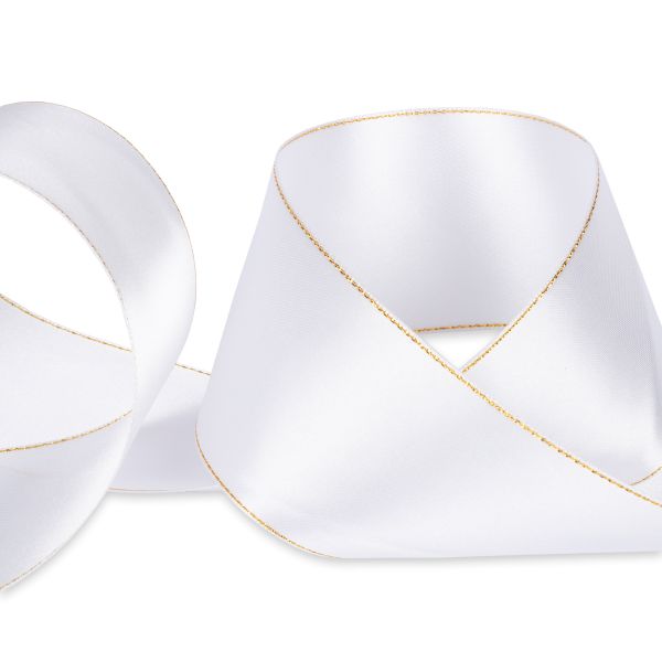 Лента атласная 2-сторонняя с метанитью 50.0 мм / 33±2 метра, №001белый/золото, Gamma AL-50M