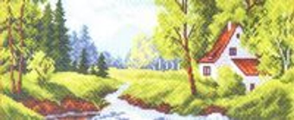Рисунок на канве Матренин Посад 24х47 - 1075 Домик у реки