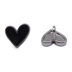 Пуговицы на ножке фигурная Сердце 16L (10мм), металл (Black/S (черный/серебро)), MEs-2012, 36 шт