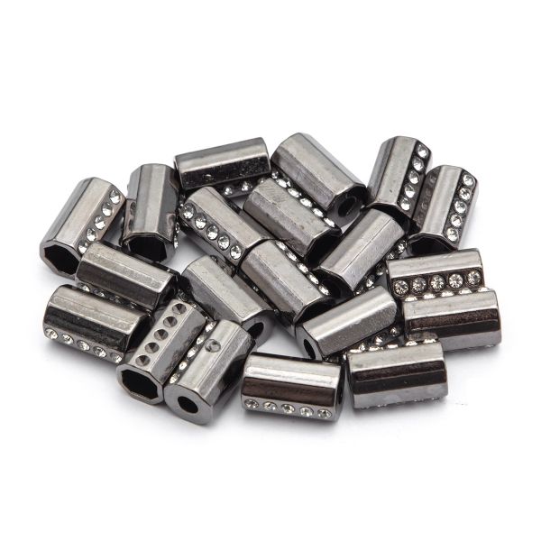 Наконечник для шнура металл цилиндр со стразами ⌀3,5/7 мм, 15,5х8,5 мм (чер.никель), 20 шт