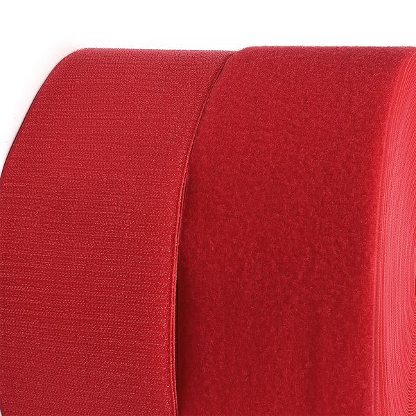 Лента контактная липучка (велкро) пришивная уп. 100 мм / 25 метров, F148 красный, ПАРА (крючок+петля), качество 