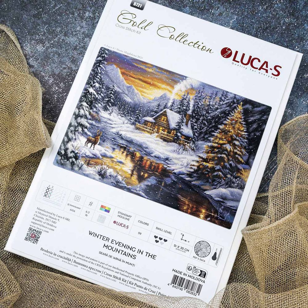 Набор для вышивания нитками Luca-S, Зимний вечер в горах 51х35см