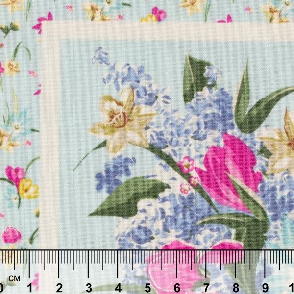 Ткань для пэчворка Peppy Весенний этюд, рулон 112 см / 5 метров, ВЭ-02 Панель голубой, Peppy