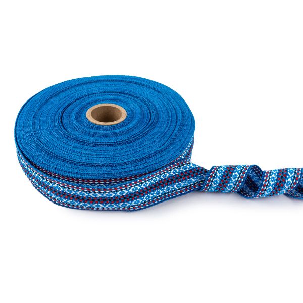 Лента (тесьма) жаккардовая 30.0 мм / 25±1 метров, Орнамент для северных народов, рис 9871 №5 син/бел/красн/черный, Gamma C3881