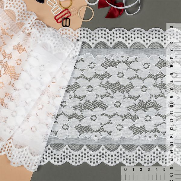 Кружево бельевое эластичное 180 мм / 10 м, цв.1 белый, Kruzhevo