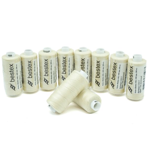Нитки швейные бытовые Bestex 40/2, 365 м (400 ярд) / 10 кат., 155 молочный