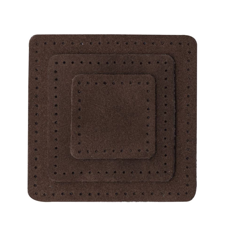 Набор заплаток пришивных из замши, квадрат 4см, 6см и 8см, с перфорацией, 3 шт, 100% кожа (21 темно-коричневый), 59402