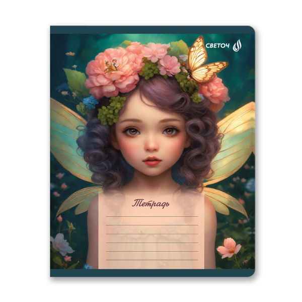 Тетрадь ученическая школьная, блёстки, A5 18 л. на скобе 65 г/м², белизна 100% 20 шт клетка, 01413 Маленькая фея, Светоч Т171