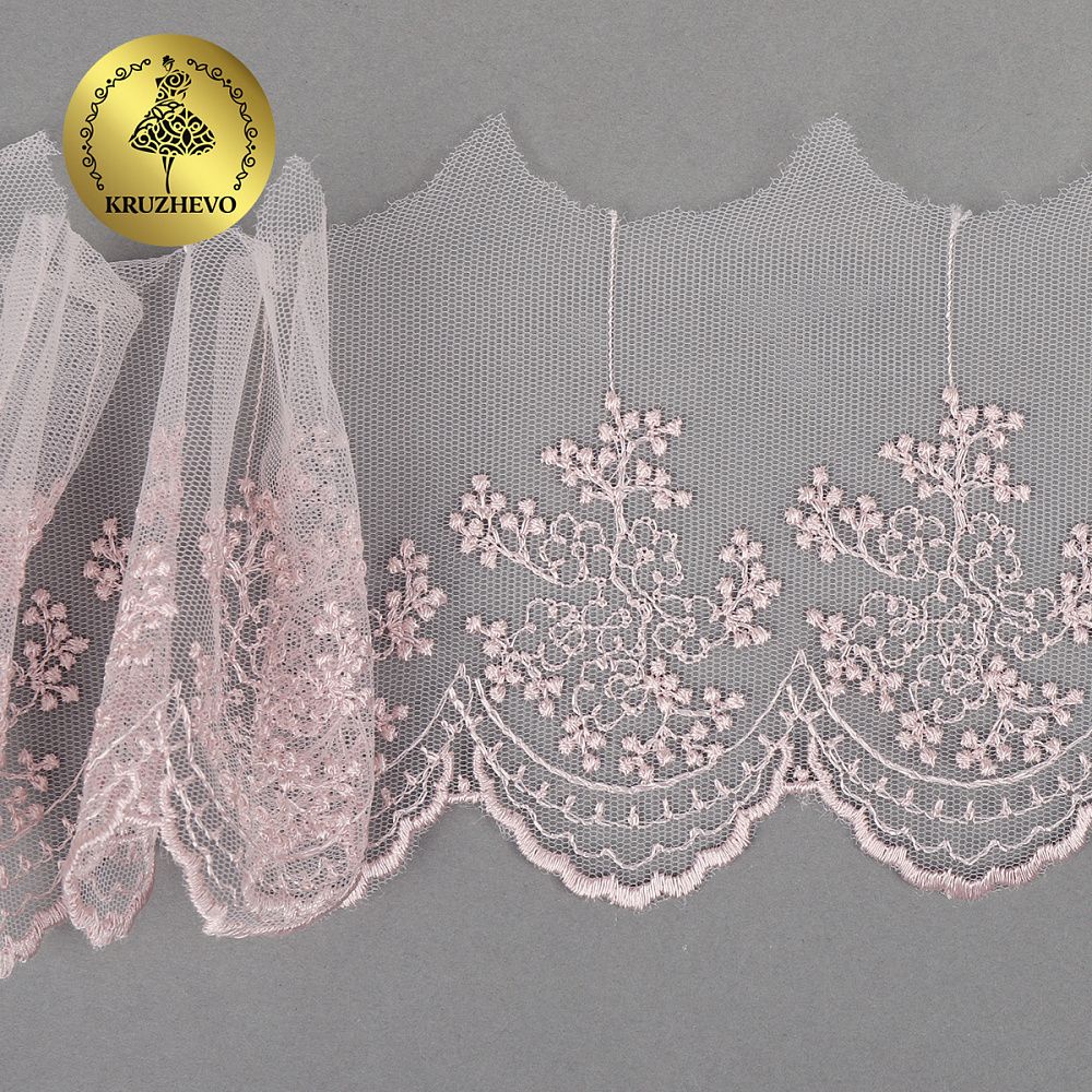 Кружево на сетке широкое 100 мм, TR.3657, цв.06 розовая пудра уп.9м, Kruzhevo