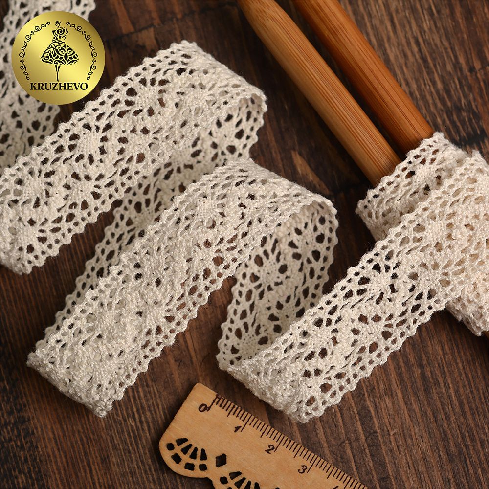 Кружево вязаное (тесьма) 25 мм, диз. 297, цв.01 натуральный, уп. 25 м, Kruzhevo