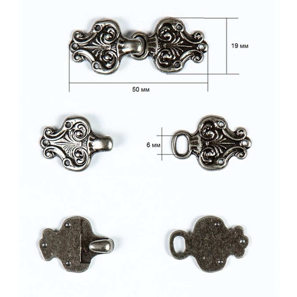 Крючки пришивные декоративные 50х19 мм, металл, чер.никель, 10 шт, BIG