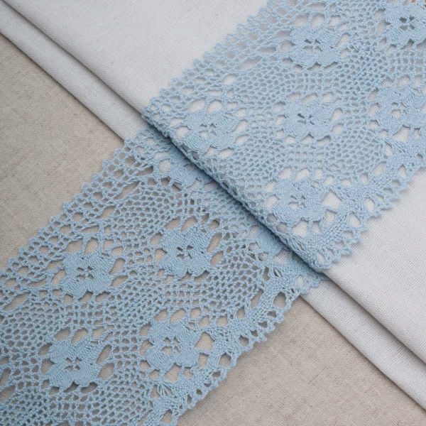 Кружево вязаное (тесьма) широкое 125 мм / 25 метров, хлопок, рис. 125.01.038, голубой, С3749Г17