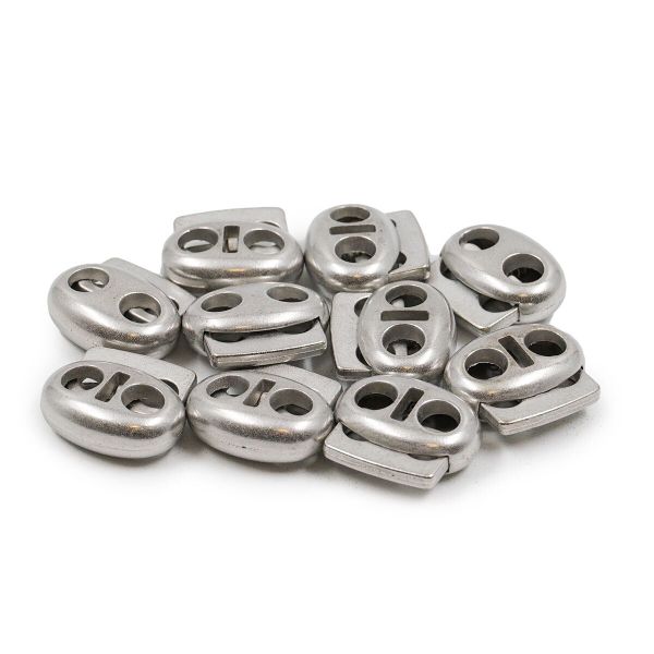 Фиксатор (зажим) для шнура металл плоский, 2 отв., 18х15 мм, (in ⌀4.5 мм), мет. цв.серебро, 10 шт