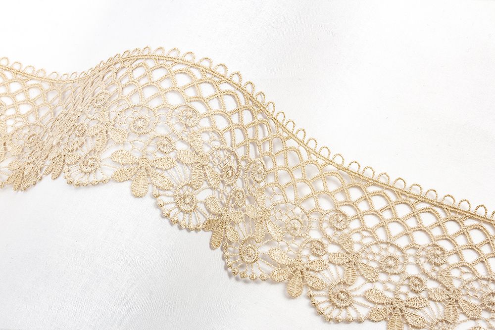 Кружево гипюр (плетёное) 88 мм / 10 м, бежевый, Gamma GGM-8801