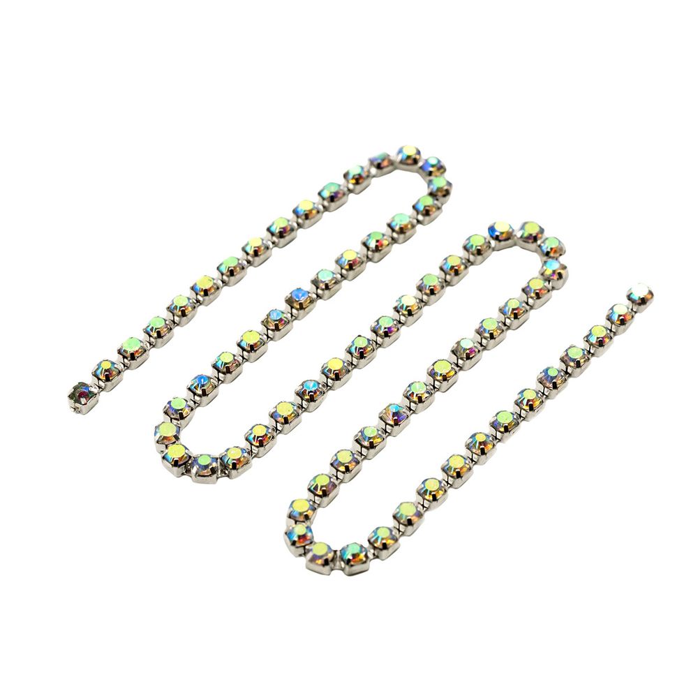 Стразовые цепочки (серебро), цвет: белый с AB покрытием, размер 3 мм, 30 см/упак., ЦС002СЦ3