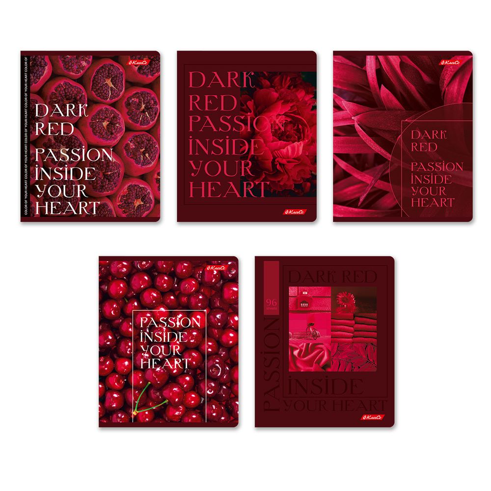 Тетрадь ученическая общая, софт-тач ламинация, A5+ 96 л. на скобе 60 г/м², белизна 100%, 5 шт, клетка в термоусадочной пленке, 000768 Дикая вишня, Светоч 96ТЕТк-006