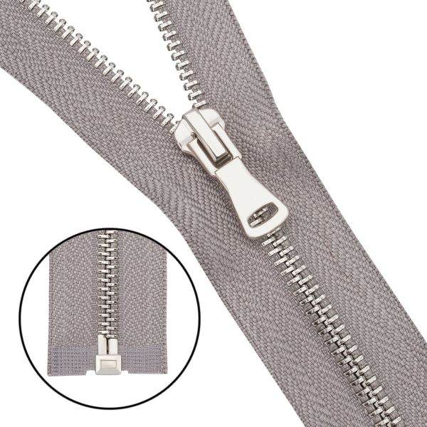 Молния металл Т5 (5 мм) 1 зам., разъем., 65 см, никель, 340 св.серый, 6535-0308, 5 шт